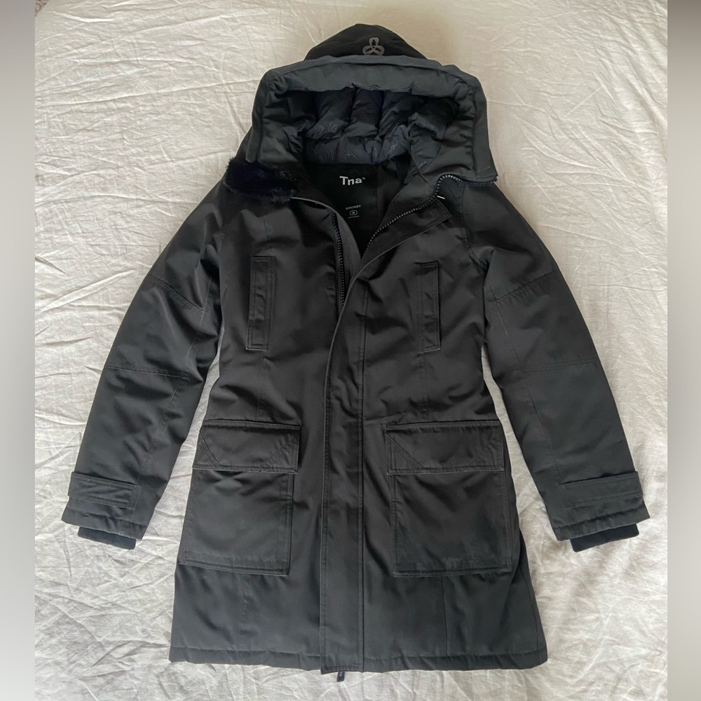 Aritzia Black Puff Jacket Coat with Hood - Picture 1 of 8
